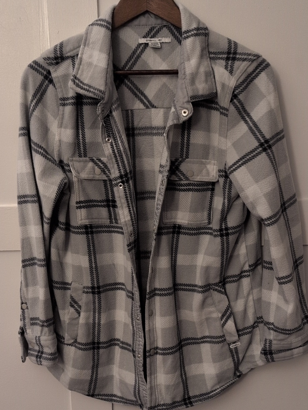O'Neill Gray Plaid Snap-Front Shacket